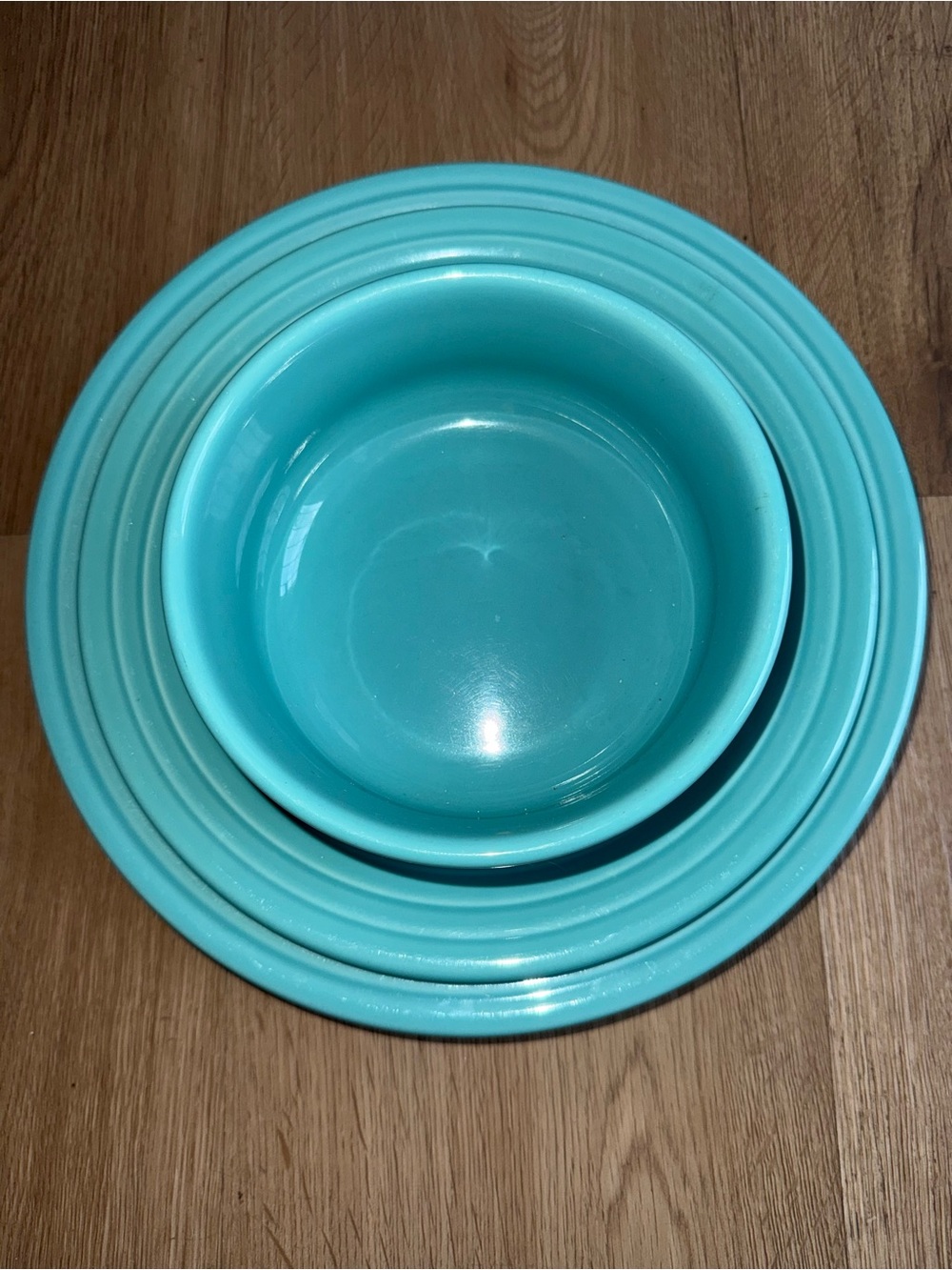 Fiestaware Turquoise Art Deco 3 Piece Plate and Bowl Set
